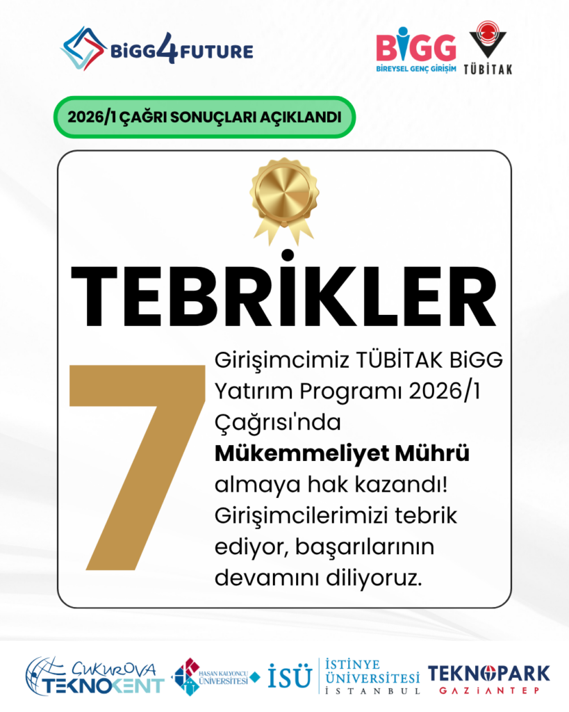 7 Girişimcimiz Mükemmeliyet Mührü almaya hak kazandı! TÜBİTAK BiGG Yatırım Programı 20...